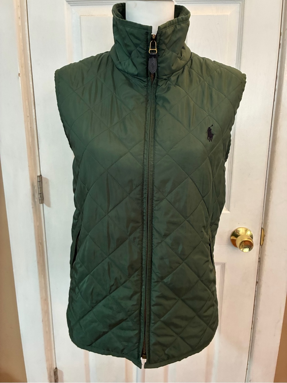 Ralph Lauren Olive Green Quilted Riding Vest Full Zip Size XL/TG Preppy Gorpcore